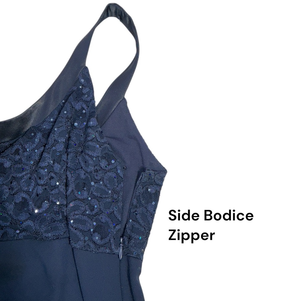 R&M Collection Gown sleeveless empire waist sequin lace bodice Navy Blue SZ 18 - Picture 7 of 16